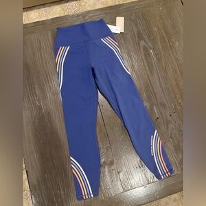 Spiritual Gangster Navy Leggings with Rainbow Stripes